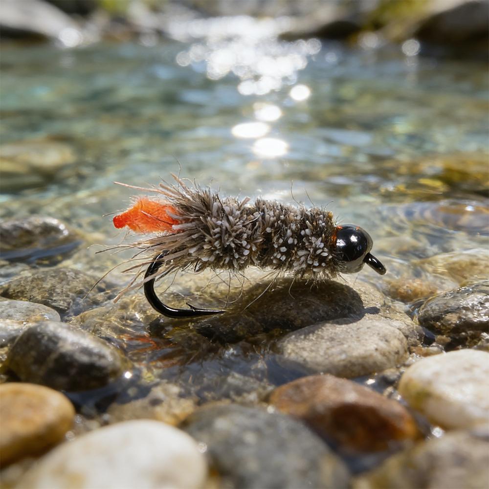 6 Stück #12 Widerhaken Hasenohr & Hirschhaar Dubbing Köcherfliegenlarve Nymphenfliegen mit 3,2mm Messingkopf Forelle Barsch Steelhead Angelköder