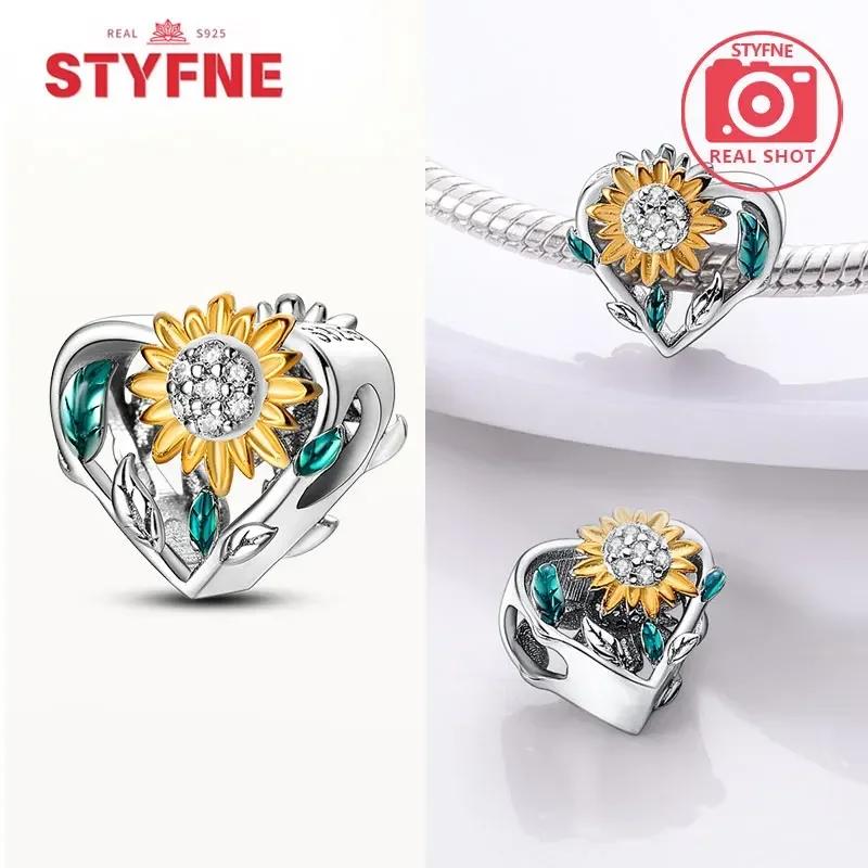 Copperoriginal Starry Sky Sunflower Green Wheat Field Oil Painting Charms Beads For Women Diy Fine Jewelry Gift