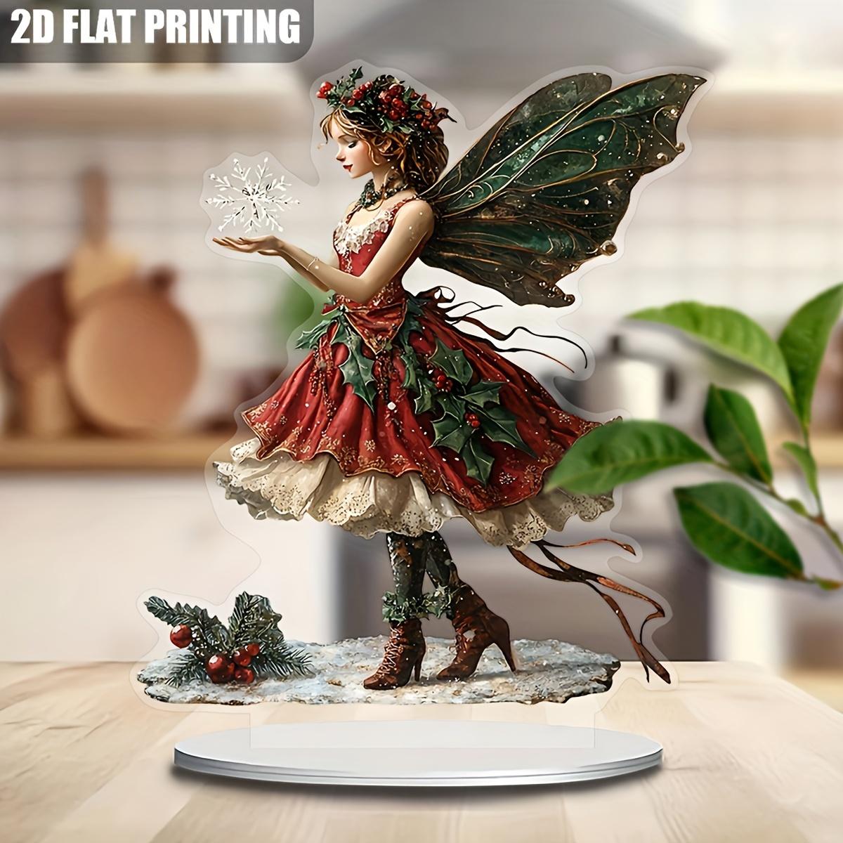 

Enchanting Acrylic Christmas Fairy Statue Holding Snowflake Fairy Christmas Desktop Decoration