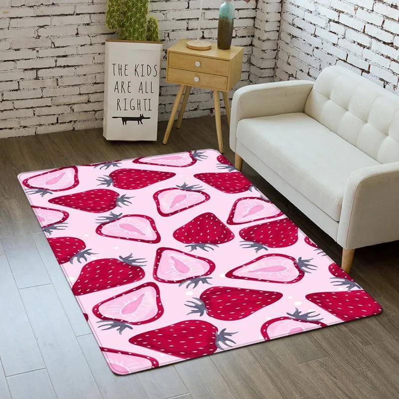 Strawberry Series Carpet for Living Room Decoration Home Sofa Coffee Table Area Rugs Non Slip Bedroom Hallway Floor Mat Washable
