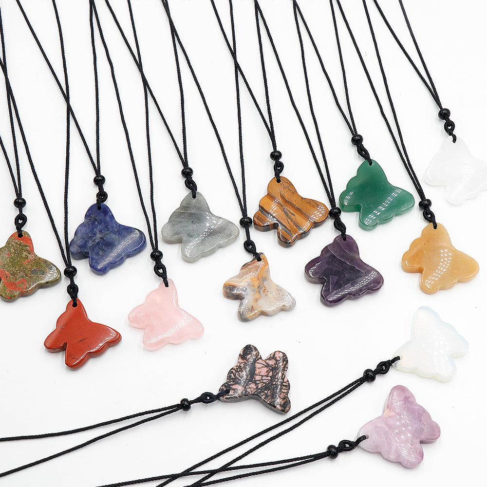 Amethyst, Rose Quartz, and Green Aventurine Butterfly Carved Pendant Accessories
