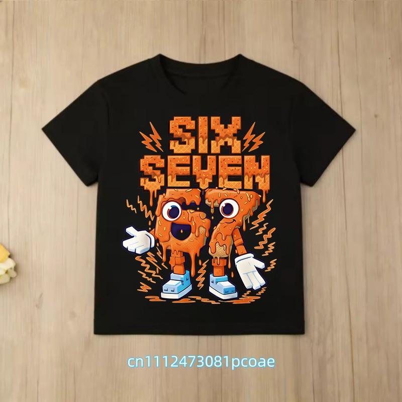 summer short sleeve, cartoon print 2026 personalized digital 67 T-shirt for boys and girls, family style, casual top