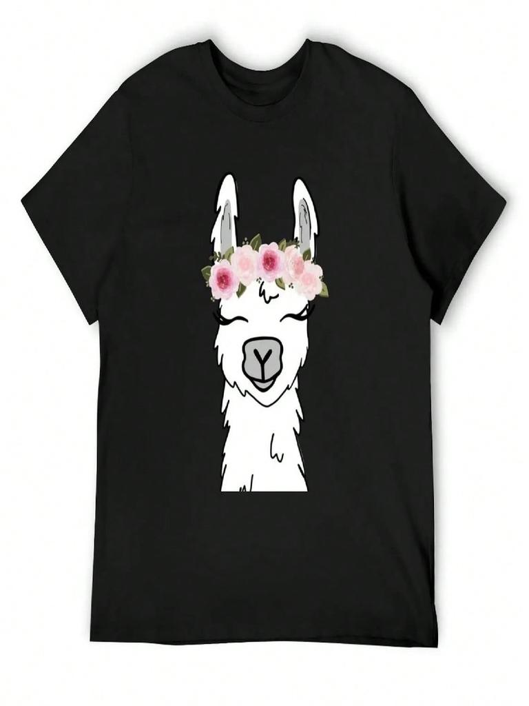 Floral Crown Llama T-Shirt Plus Sizes Rapper Graphic Tees Clothing For unisex
