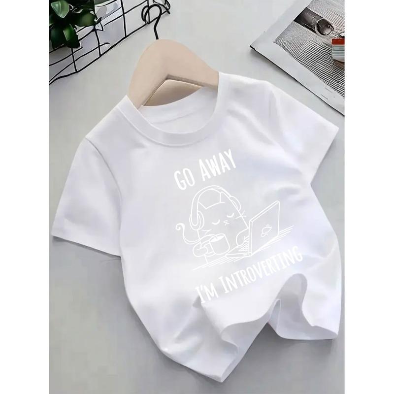 

European sizes A Short-Sleeved T-Shirt Featuring The Phrase Along with Designs of Headphones And a Laptop, Perfect for Casual Wear 98cm белый