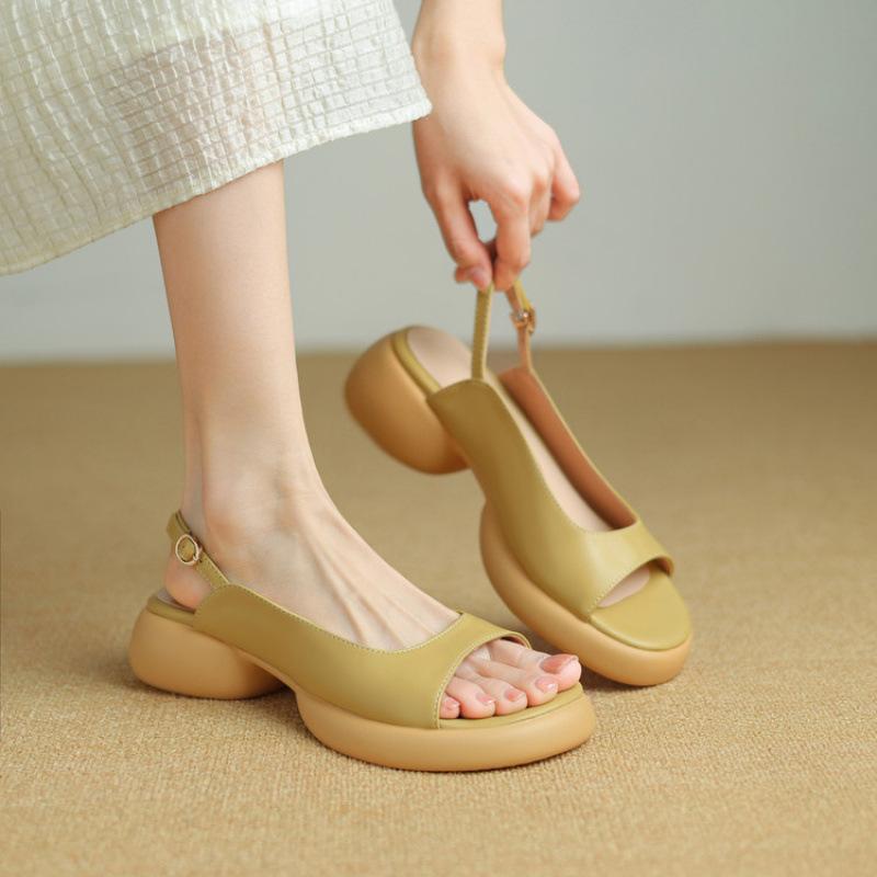 

Летние женские сандалии на платформе с круглым носком больших размеров, новые женские сандалии в стиле кэжуал однотонные римские сандалии с пряжкой на мягкой подошве 39 жёлтый