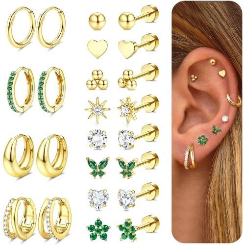 Drperfect 1Pair Flat Back Earrings for Women Surgical Steel Earrings for Sensitive Ears Hoop Stud Cartilage Tragus Piercings