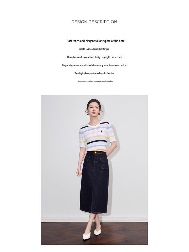 Retro Hong Kong Styl Vysoký Pas Džínová Midi Sukně s Rozparkem pro Ženy - Letní Nová Kolekce