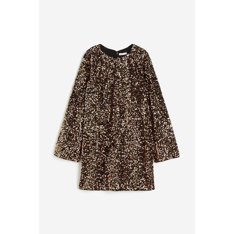 

HM Women s Clothing Dress Autumn Fashion Evening Party round Neck Long Sleeves Sequins Dress Dress 1204941 Bronze 160/88A(S)