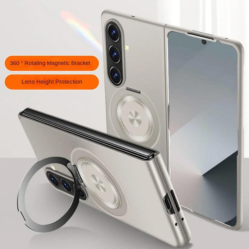 Busine Rotatable Metal Holder Magnetic Attachment Ring Phone Case for Samsung Galaxy Z Fold 7 6 5 4 3 Shockproof Protect Cover