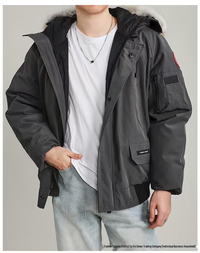Winter Pure Canada Goose Down Bomber Jacket Putin Style Unisex White Duck Cold-Proof