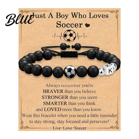 Soccer Fan Jewelry Football Bracelet for Men Black Matte Beads