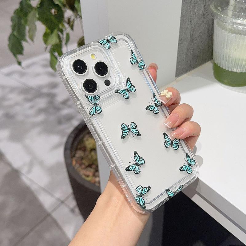 Small Fresh Full Screen Butterfly Apple 15 Mobile Phone Case Iphone14promax Transparent Soft Glue 13/12/11 Anti-drop