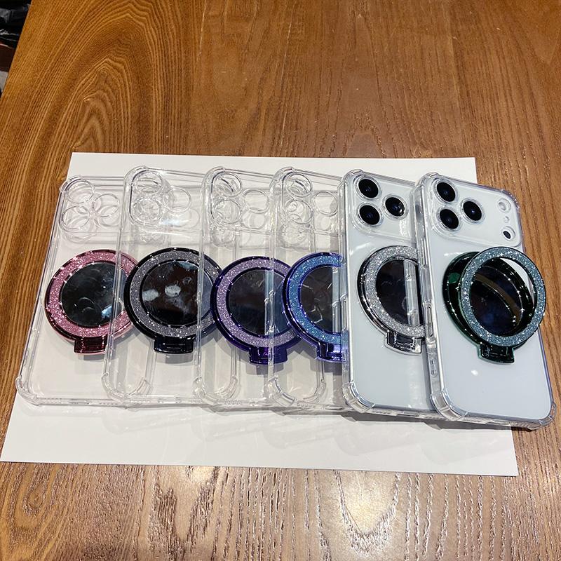Four Corner Shock Airbag Protection Phone Case for IPhone 17 Air 16 15 14 13 12 Pro Max Mirror Magnetic Bracket Clear Soft Cover