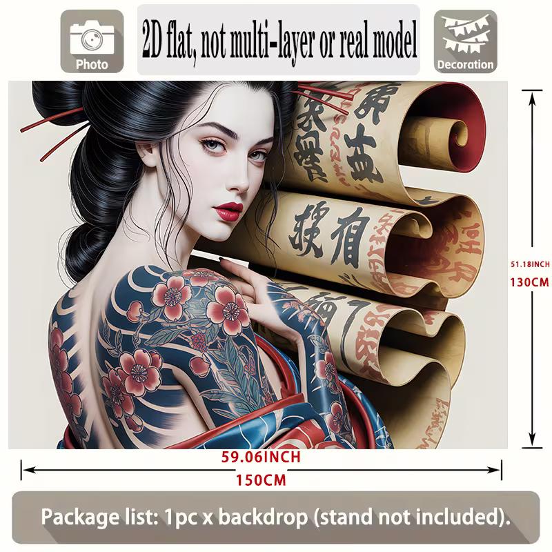 2D Printed Geisha Tattoo Art Banner for Bar or Bedroom Decor