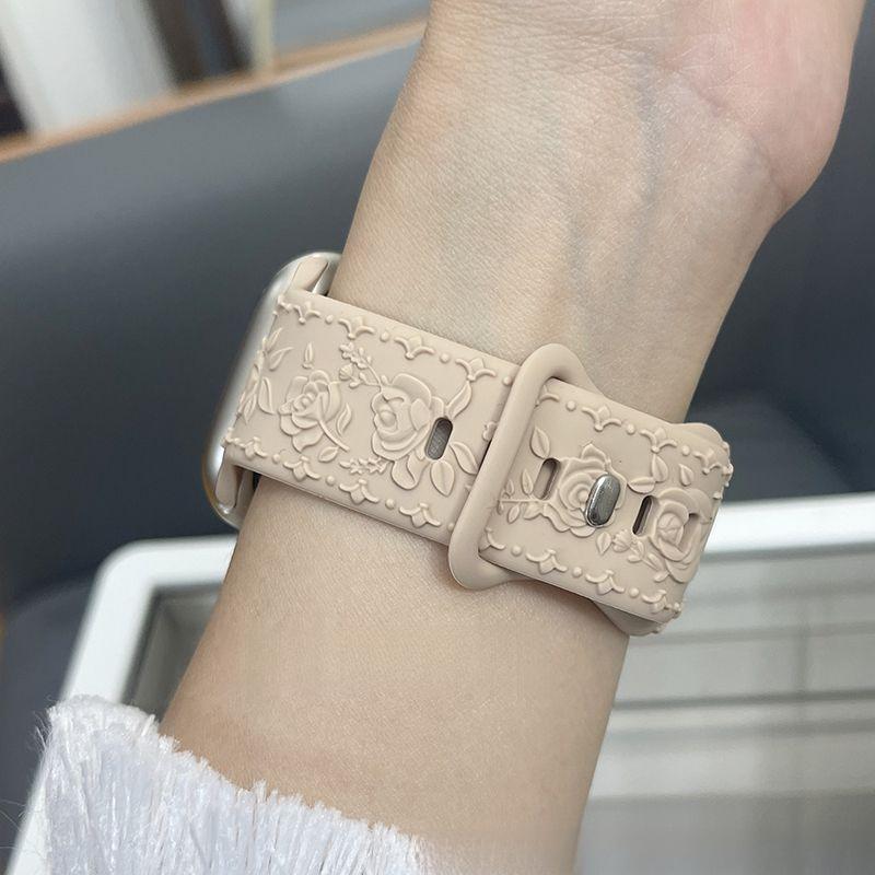 Rose Silicone Strap for Apple Watch- Soft Silicone Creative Rose Embossed Watch Band for iWatch S10/9/8/7/6/5/4/3/2/1/Se/Ultra/Ultra2 49mm 46mm 45mm
