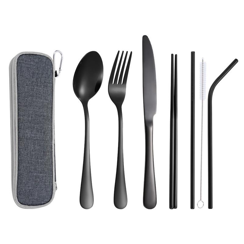 Stainless Steel Knife and Fork Spoon, Cleaning Brush, Chopsticks Set Out for Hotel Home Dinner, Smooth Integrated Forming, 7PCs
