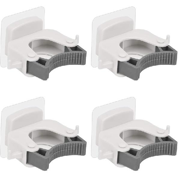 Broom Mop Holder, Wall-Mounted Multi-Function Tools Hanger With, Handles Up Diameter To 1.25-Inches (4 PCS White)