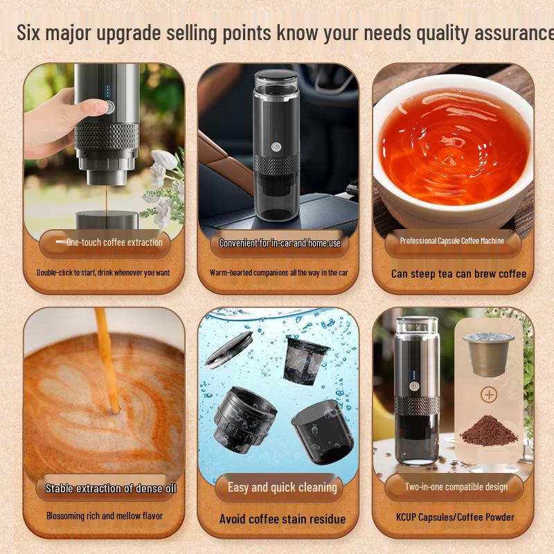 Portable Wireless Electric Coffee Maker for Home, Car, and Outdoor Use - Compatible with KCUP Capsules