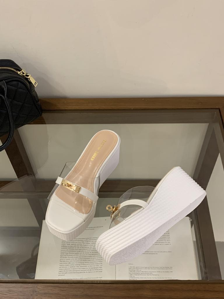 2026 Internet Celebrity Summer New Fashion Outer Wear Thick-soled Wedge Sandals Waterproof Table Women's Shoes Transparent High-heeled Cool Slippers