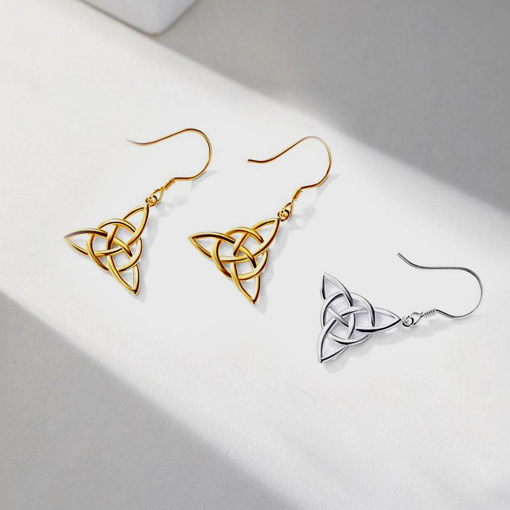 YILUOCD Sterling Keltische Knoten Ohrringe Triquetra Dreifaltigkeitsknoten Dreieck Hängeohrringe Viel Glück Irischer Schmuck für Frauen