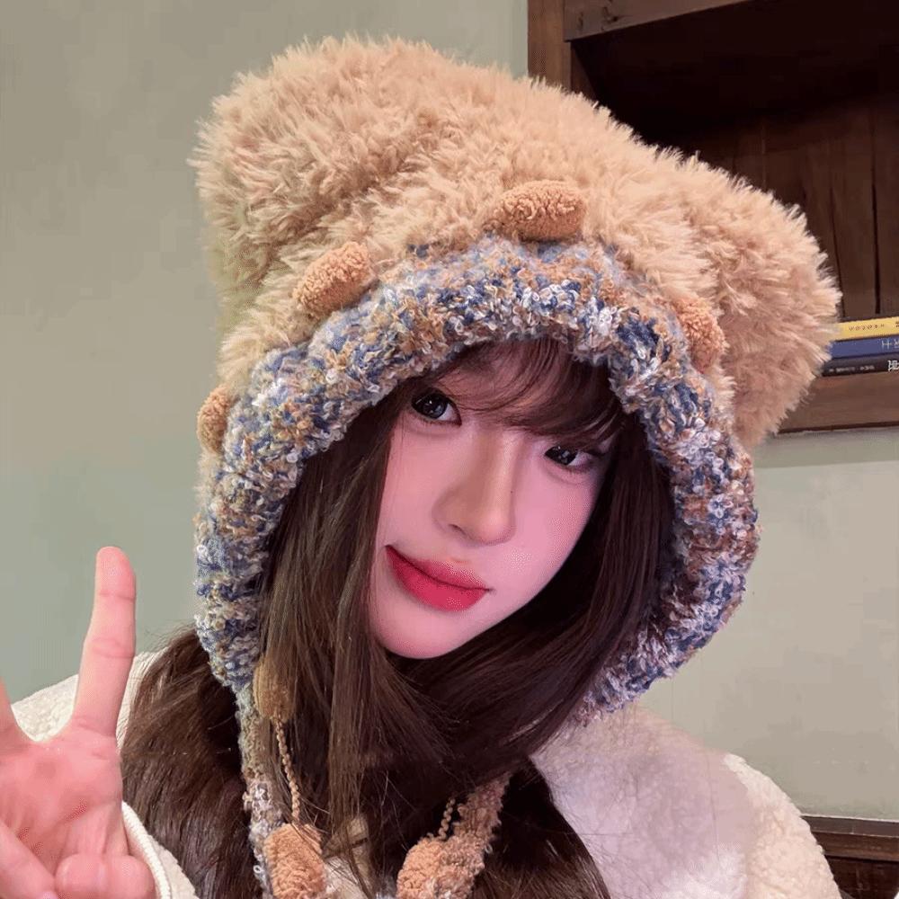 Ear Protection Lei Feng Hat Fluffy Winter Warm Hat Personality Bear Ear Plush Hat  Children