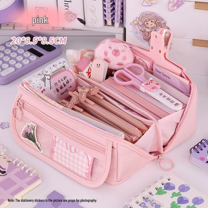 Pencil Case, Large Capacity Multi‑layer Zipper Pencil Pouch, Girlish Heart Portable Pen Bag for Elementary Students Teens Girls Women