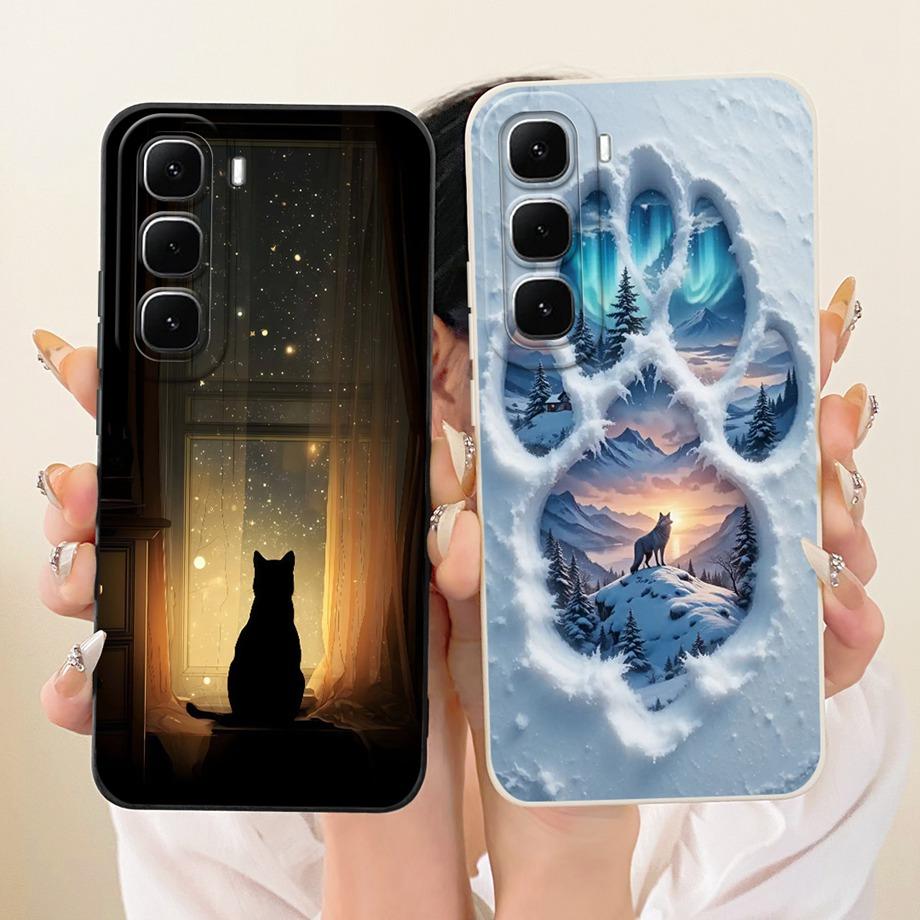 Phone Case For Infinix Hot 60 Pro 60i Black Cat Cartoon Dragon Animals Pattern Bumper For Hot 60 Pro+ Soft Liquid Silicone Cover