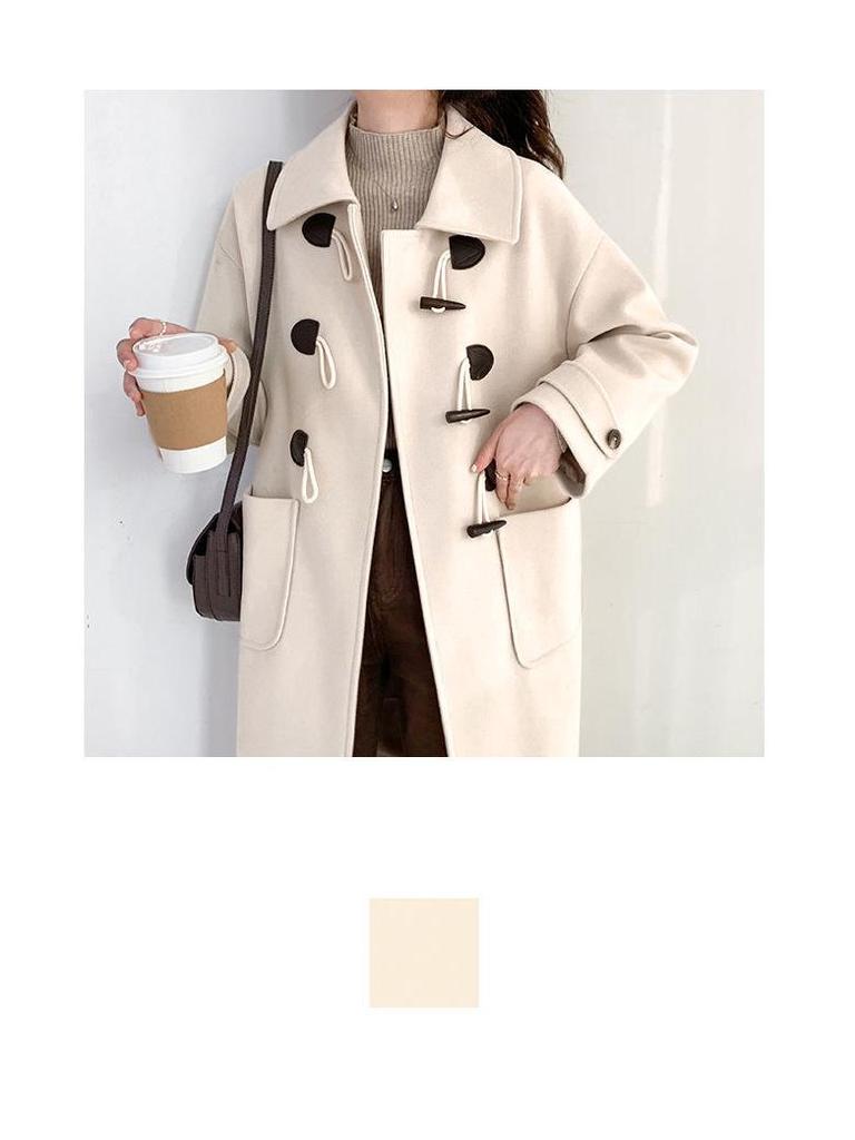 Women's Retro Toggle Wool Coat: Mid-Length Korean Preppy Style, Thickened for Autumn & Winter 2023