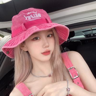 Japanese Ins Style, Soft Top, Rose Pink, Embroidered Fisherman Hat, Sunshade Hat, Outdoor Camping and Hiking Hat