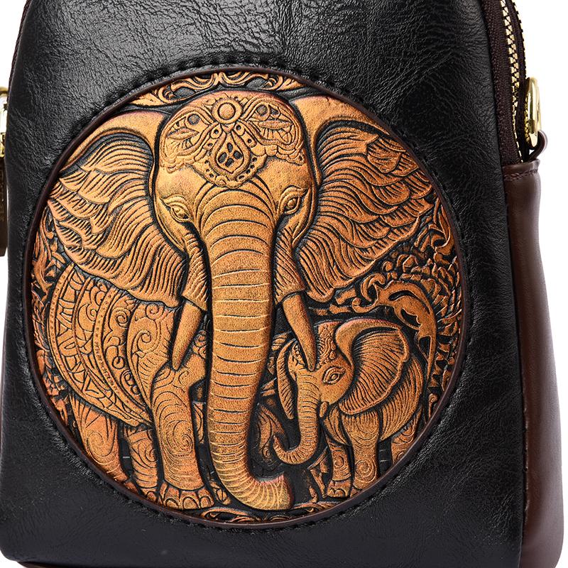 Women's Embossed Elephant Design Crossbody Bag Vintage Leather Shoulder Bag for Daily Use