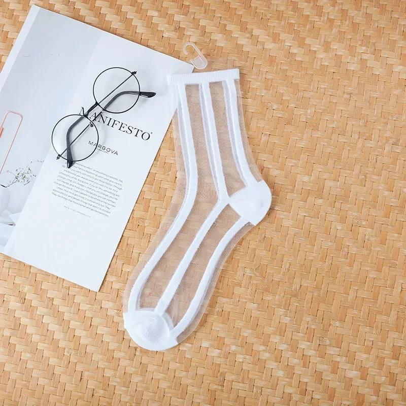 Sexy Lace Women Socks Summer Ultra-thin Transparent Mesh Fishnet Short Socks Harajuku Casual Breathable Black White Crew Socks