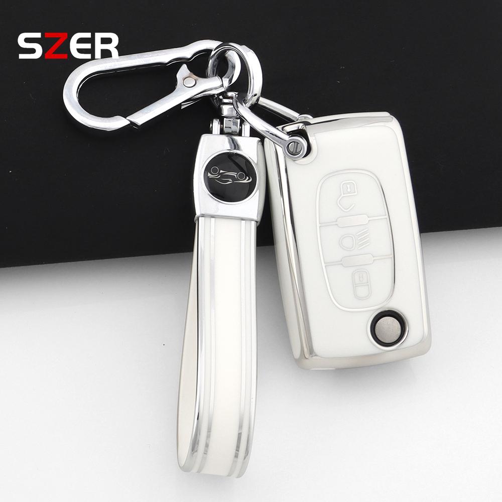 Tpu Car Folding Key Case Cover For Citroen C2 C3 C4 C5 C6 Xsara Berlingo For Peugeot 207 307 308 407 607 807 Holder Fob Keychain