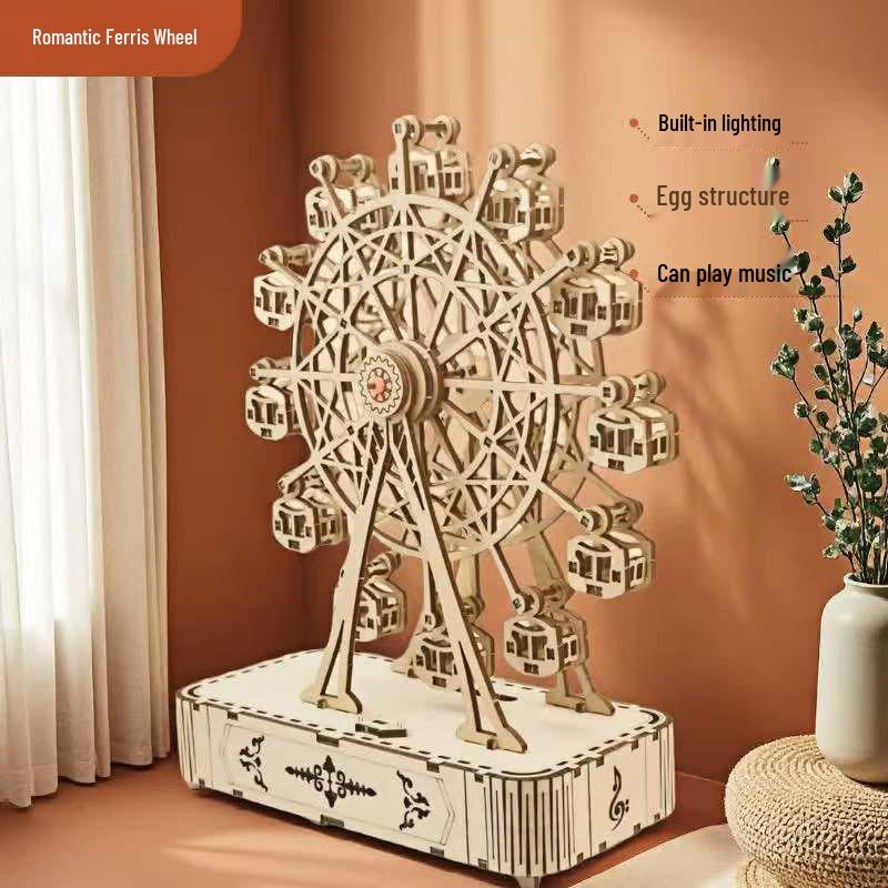 Handcrafted Educational Ferris Wheel Music Box - Heartbeat Rotating Christmas Gift for Girls Music: Spirited Away + Assembly Materials