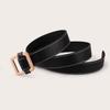 Women'S Rose Gold Square Buckle Day Buckle Black Belt Basic Thick Line Textured Women'S Belt