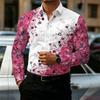 Men's Shirt with Retro Artistic Floral Print, Stylish Lapel, Long Sleeves, Business Casual, Trendy and Individualistic Style.