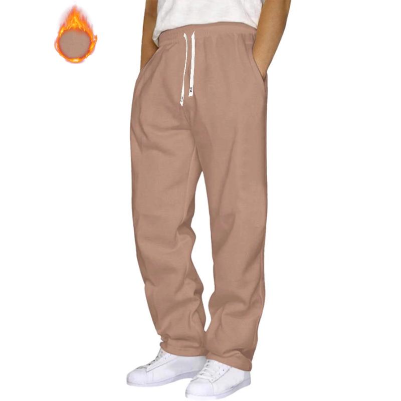 Men Drawstring Elastic Waist Fleece Lined Straight Leg Casual Sweatpants With Side Pockets S