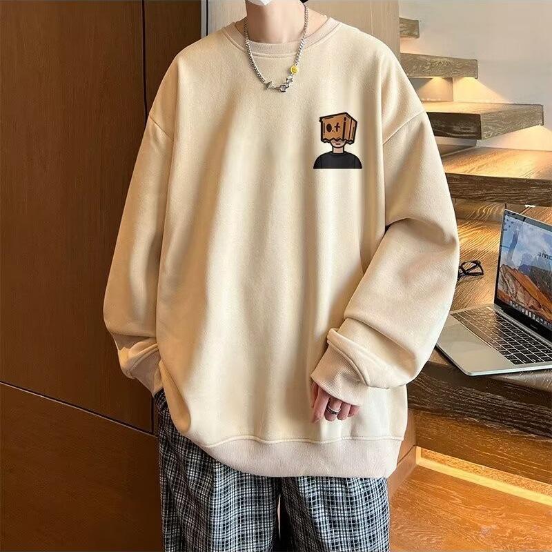 Men's Printed Hoodie Round Neck Hooded Sweatshirt Trendy Brand Casual Hoodies Loose Long Sleeved Pullover Base Shirt