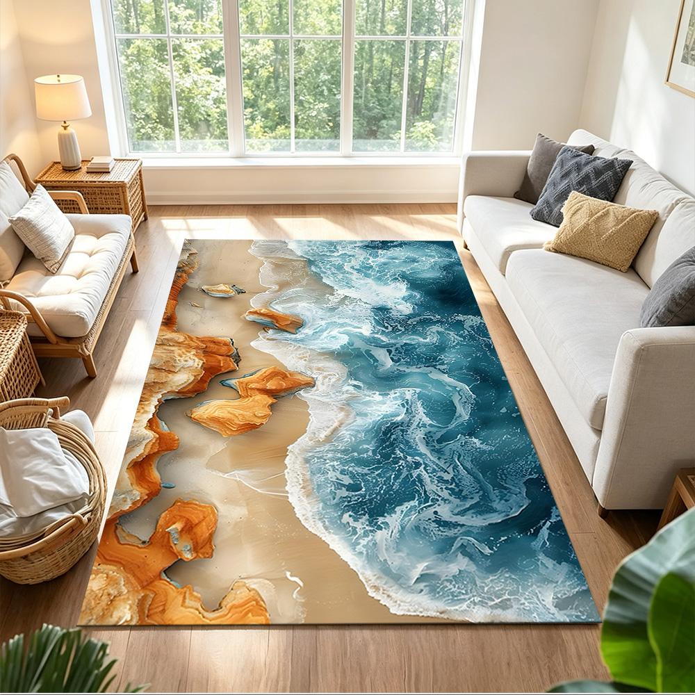 Ocean Waves Meeting Sand Non-Slip Home Carpet Design for Office Decor Living Room Gift