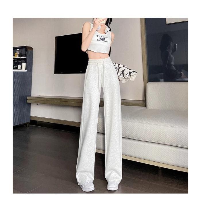 

Банановые спортивные штаны женские весенне-осенние с высокой посадкой свободные тонкие широкие штанины зауженная версия повседневных спортивных штанов M бежевый