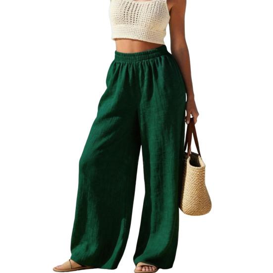 

Women Pants Elastic High Waist Wide Leg Loose Fit Trousers Pure Color Summer Spring Casual Beach Vacation Long Pants S зелений