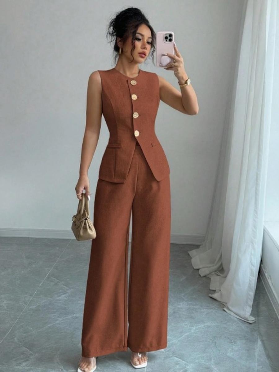 

Жіночий костюм-двійка: Блейзер у стилі Business Casual та Штани з широкими штанинами, Довгі штани, Безрукавка XXXL