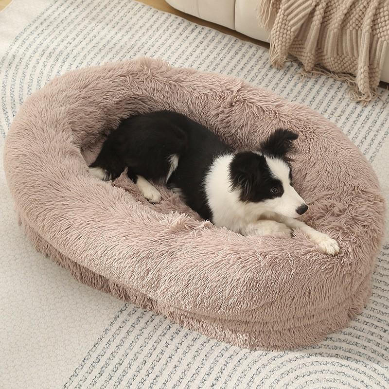 Plush Pet Bed Dogs Cats Winter Warm Soft Removable Washable Oval Kennel Mat Indoor Comfort Nest