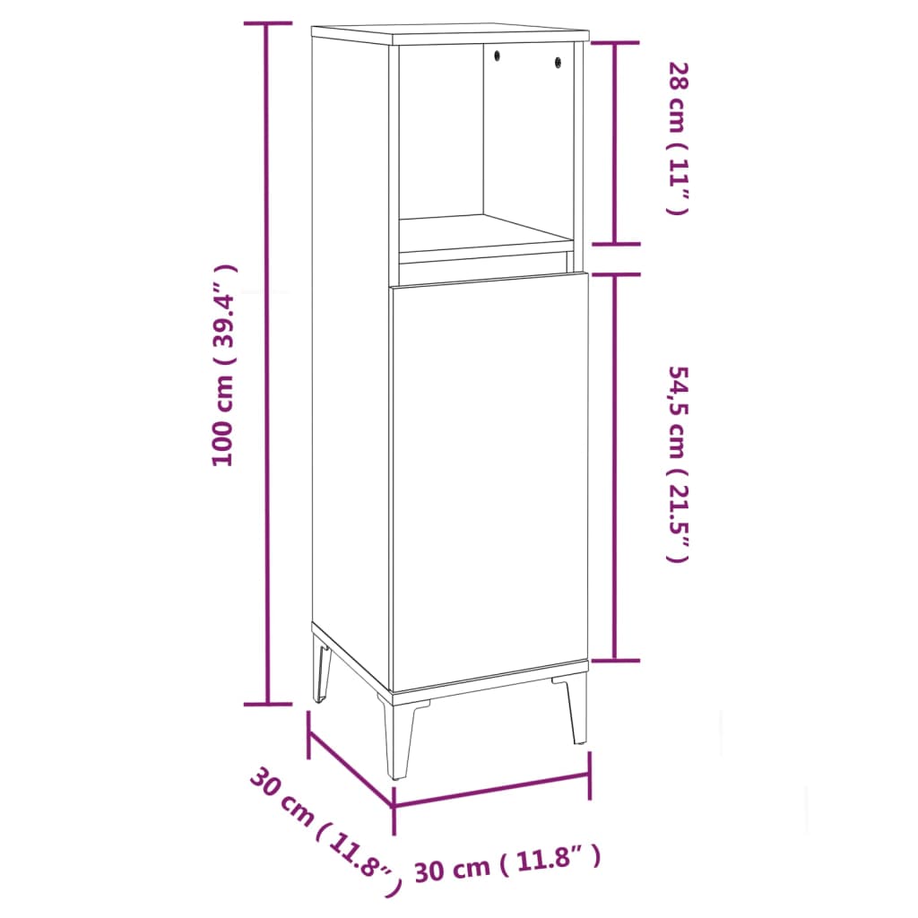 Bathroom Cabinet Black 30x30x100 cm Particleboard