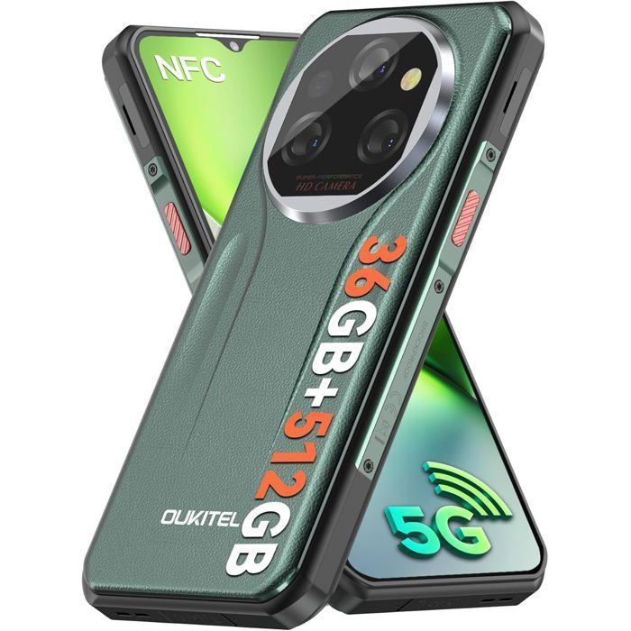 Smartphone Robuste 5G OUKITEL WP39 Pro 36Go+512Go 6.6" FHD+ 11000mAhh Téléphone Incassable Android 14 Caméra 64MP Dual SIM/NFC Vert