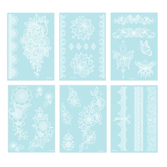 6Pcs Glow in Dark Tattoo Stickers, Lace Temporary Body Art for Hands, Waterproof Indian Mehndi Tattoos for Women Girls