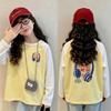 Girls' Korean Style Color Block Long Sleeve T-Shirt - Spring/Autumn 2026 Cotton Base Layer for Ages 6-12
