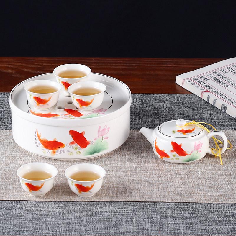 Portable Ceramic Gongfu Tea Set with Tray and Teapot