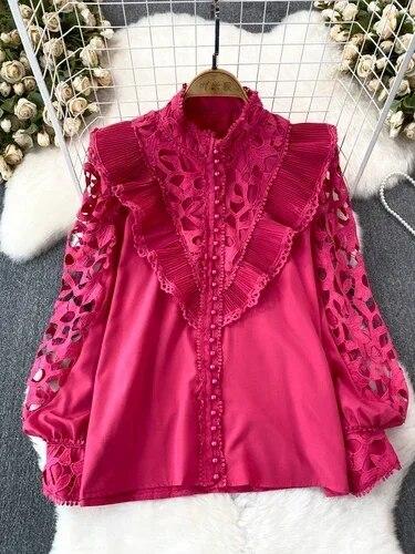 Γυναικεία γυναικεία μπλούζα σε στυλ vintage δικαστήριο με μακρυά μανίκια με φαναράκια πουκάμισα γυναικεία μπλούζα