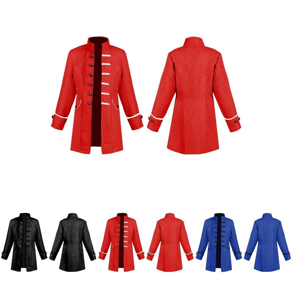 2022 New Fashion European And American Boys' Formal Coat In Solid Color Stylish Steampunk Retro Stand Collar