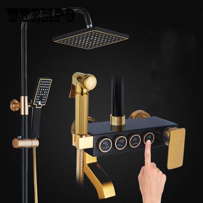 Conjunto de chuveiro para banheiro Acessórios para banheiro Chuveiro quente e frio Pulverizador de alta pressão Conjunto de chuveiro de chuva Conjunto Mandian Preto/Dourado